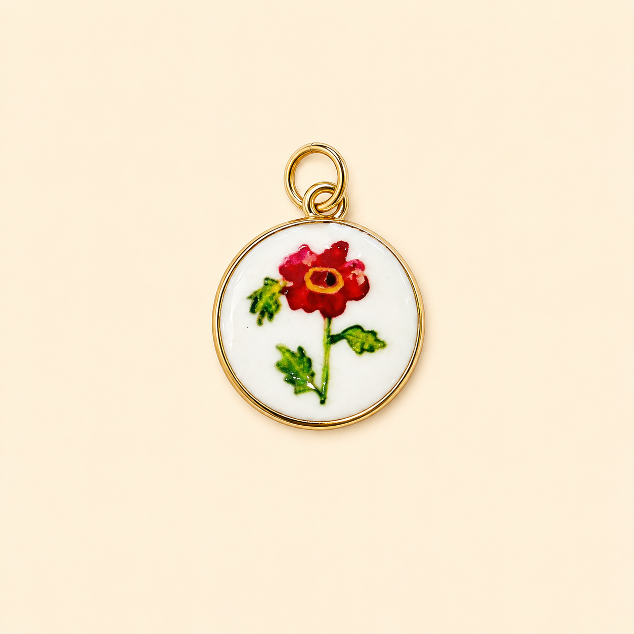 Painted flower circular charm