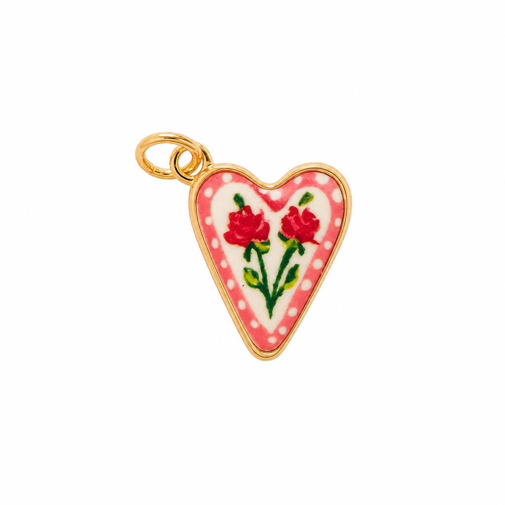 Painted rose heart charm