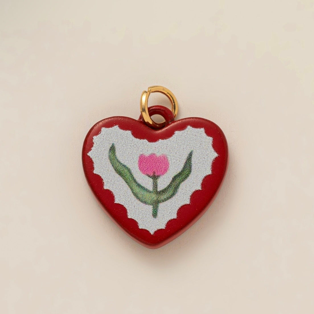 Painted heart flower charm