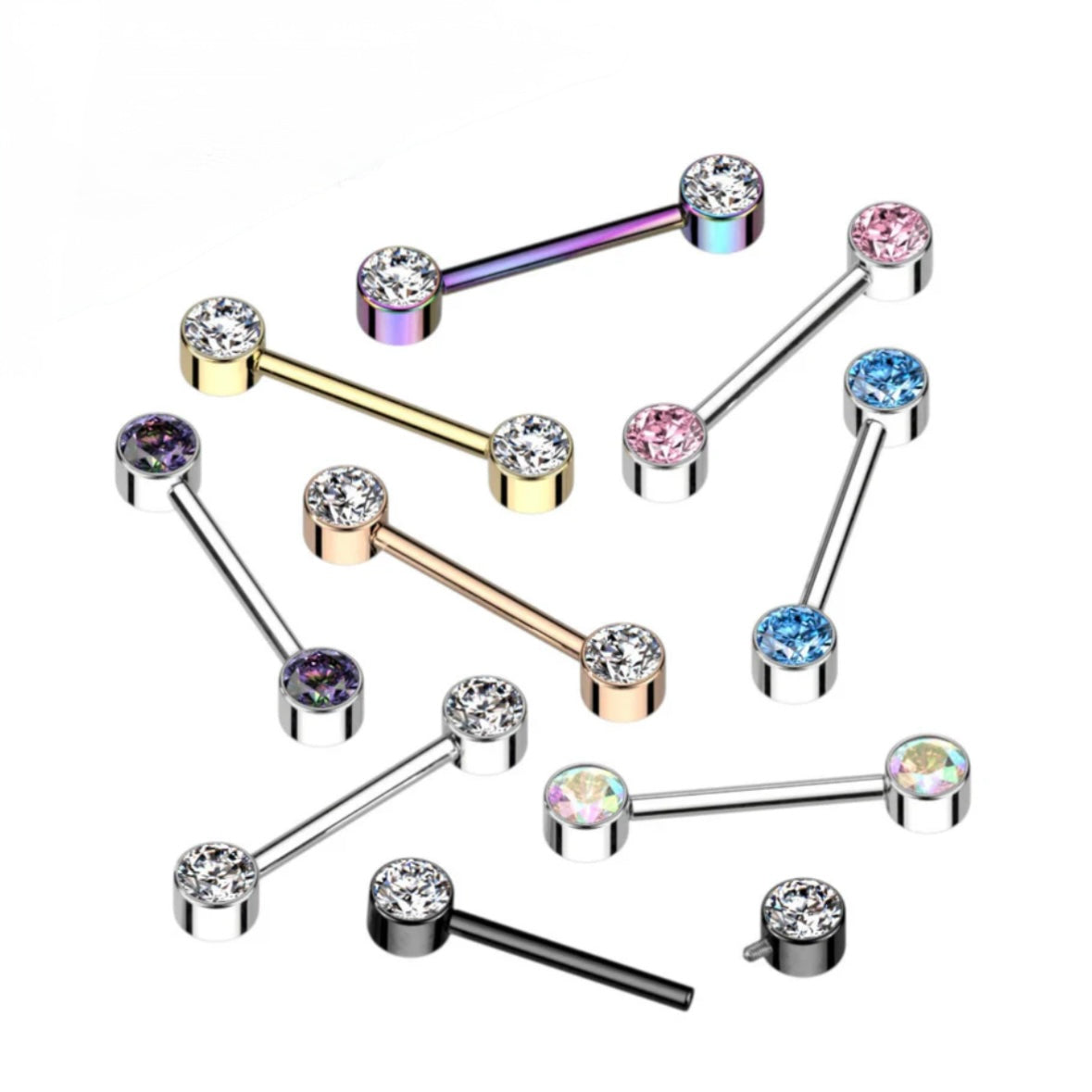 Nipple Barbell with Forward Facing CZ Bezel