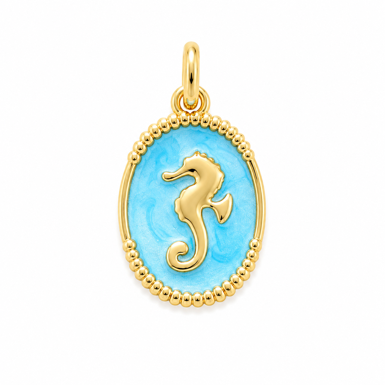 Blue seahorse oval charm