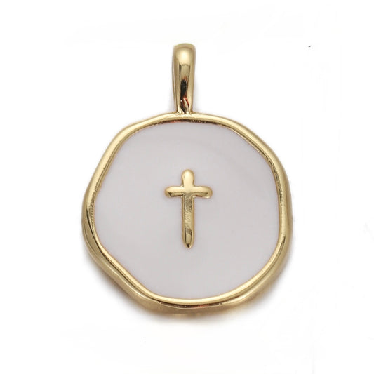 Cross white circular charm