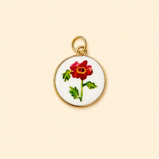 Painted flower circular charm