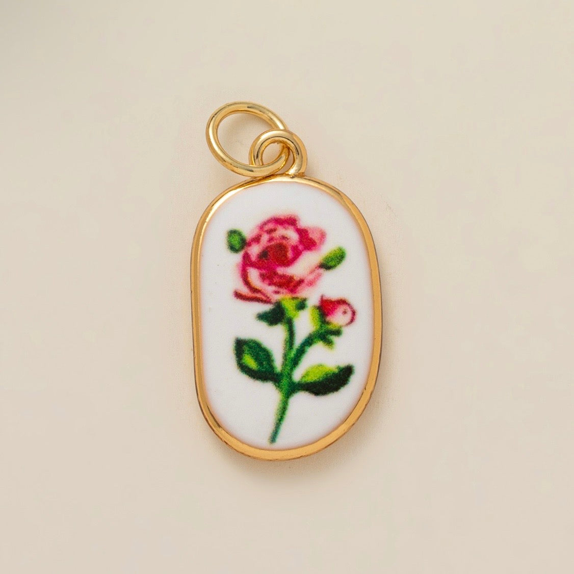 Painted flower oval charm