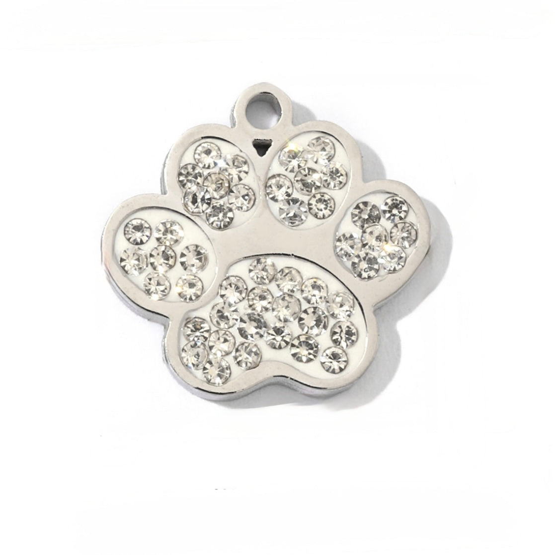 Paw print clear rhinestone silver charm