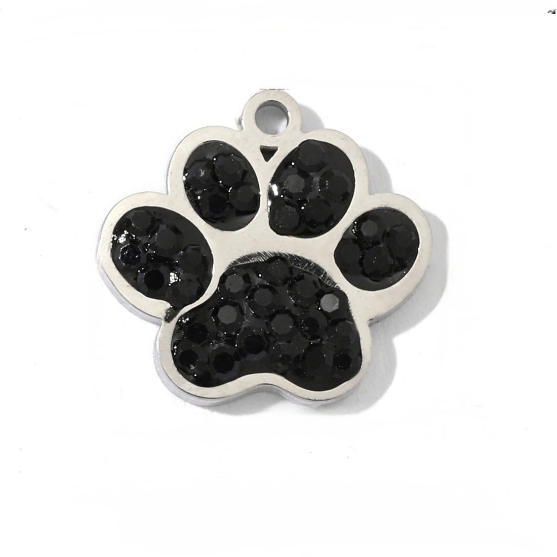 Paw print black rhinestone silver charm