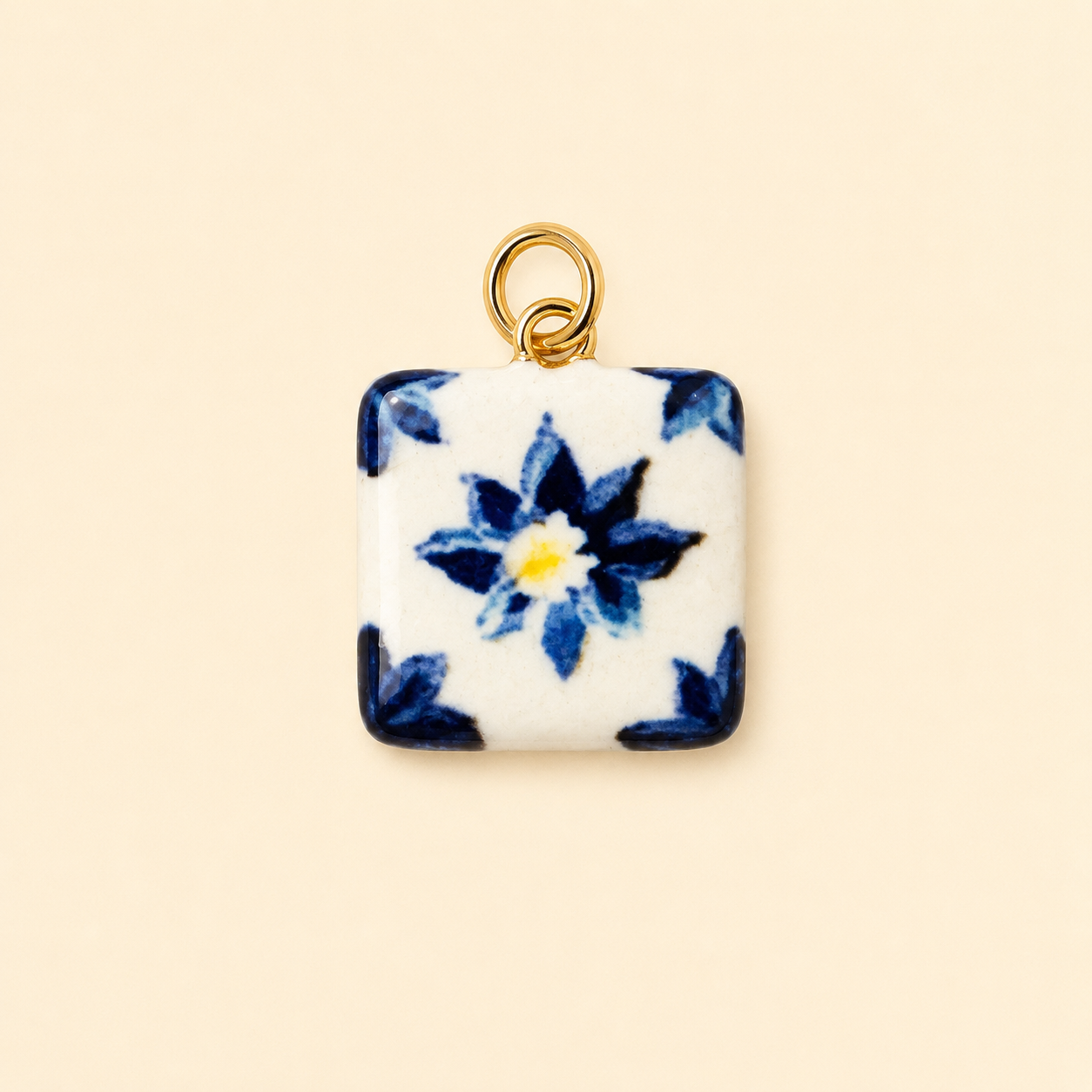 Painted square flower charm