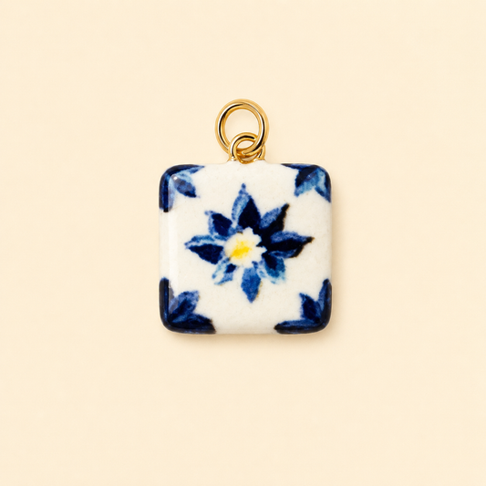Painted square flower charm