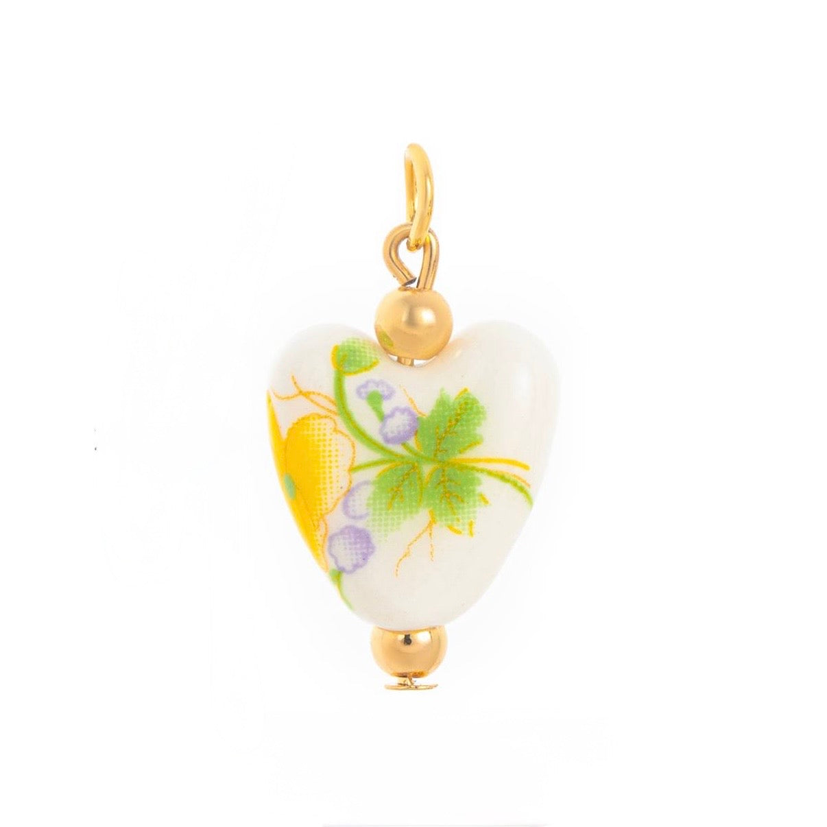Painted heart yellow flower charm